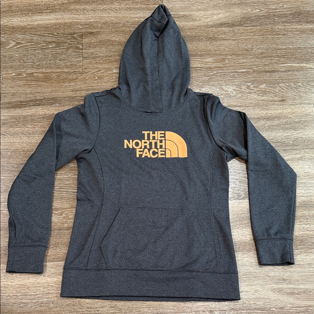 The North Face Charcoal Hoodie with Bold Orange Logo